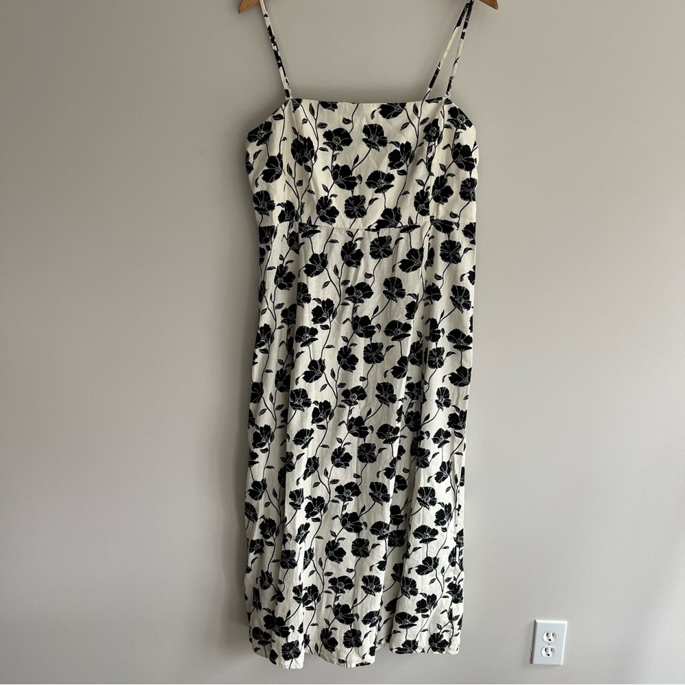GAP Cream Black Floral Removable Spaghetti Streps Midi Dress LTall